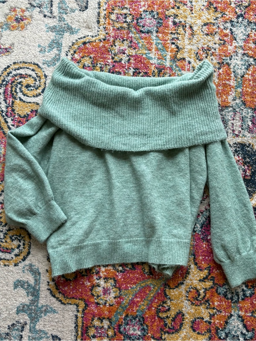 LC Lauren Conrad Mint Off-the-Shoulder Knit Sweater